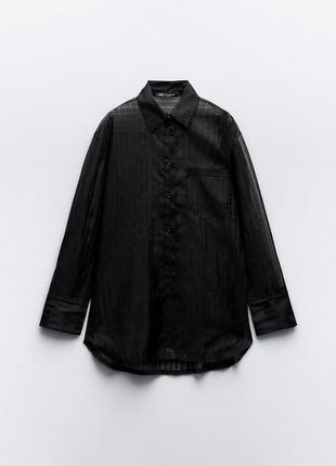 Полосатый рубашка овepcaйз из органзы от zara, размер xl-xxl