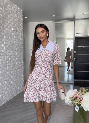 Платье женское короткое мини в мелкие цветы 42-46 черное, белое