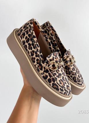Леопардові лофери натуральна шкіра велюр замш