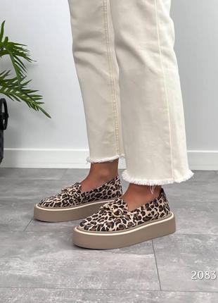 Леопардові лофери натуральна шкіра велюр замш