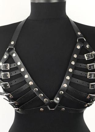 Портупея лиф из натуральной кожи / кожаная портупея в виде бюста