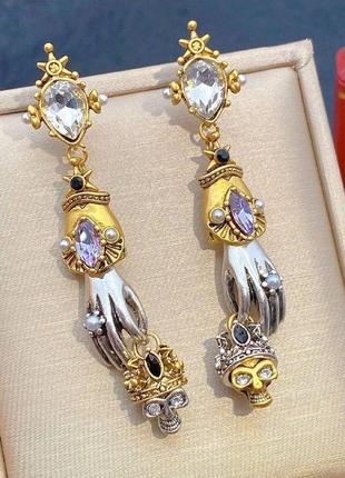 Серьги-подвески женские / застежка гвоздик / изысканные сережки с цирконием и жемчужинами