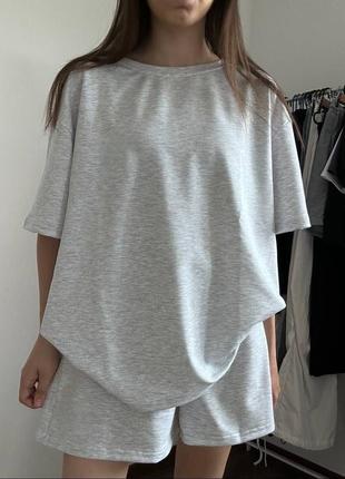 Костюм футболка вільного крою майка короткі шорти бермуди на високій посадці комплект чорний сірий