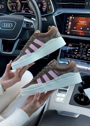 2 кольори🌈 жіночі кросівки в стилі adidas campus x bad bunny адідас кампус / демісезонні / літні, осінні / замша / сірі, коричневі, рожеві