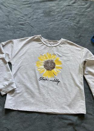 Кофта світшот жіночий, з принтом, сірий колір, розмір м.