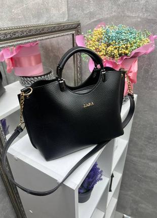 Женская стильная и качественная сумка из искусственной кожи черная4 фото
