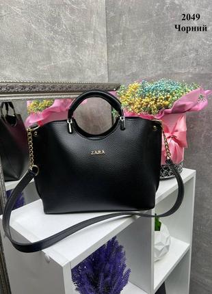 Женская стильная и качественная сумка из искусственной кожи черная2 фото