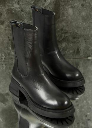 Жіночі черевики 18800 чорні гумка шкіра7 фото