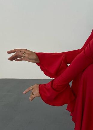 Изысканное платье миди по фигуре с длинным рукавом, силуэтное платье-миди из микродайвинга, 2585 фото