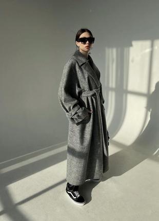 Серое шерстяное оверсайз пальто макси кимоно в стиле max mara2 фото