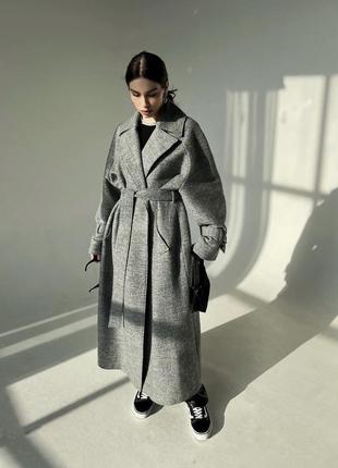 Серое шерстяное оверсайз пальто макси кимоно в стиле max mara4 фото