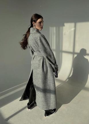 Серое шерстяное оверсайз пальто макси кимоно в стиле max mara6 фото