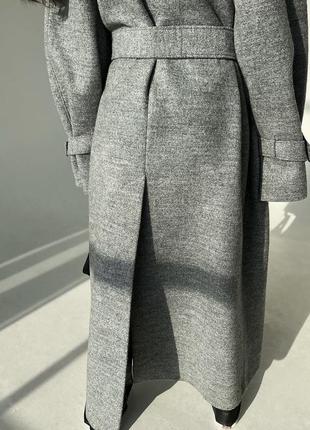 Серое шерстяное оверсайз пальто макси кимоно в стиле max mara3 фото