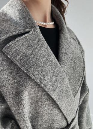 Серое шерстяное оверсайз пальто макси кимоно в стиле max mara5 фото