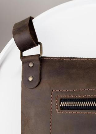 Чоловіча шкіряна темно коричнева сумка-месенджер, сумка через плече з натуральної шкіри crazy horse3 фото