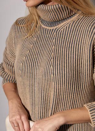 Женский вязаный свитер оверсайз с узором в рубчик - кофейный цвет, l (есть размеры)4 фото