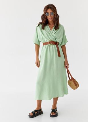 Жіноче плаття міді з верхом на запах perry — салатовий колір, l (є розміри)