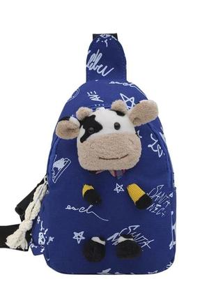 Детская нагрудная сумка рюкзак a-407 cow на одно отделение с ремешком  blue