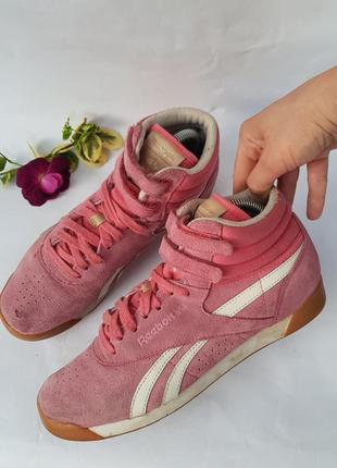 Высокие кроссовки сникеры натуральная замш на липучках reebok f/s hi suede, women’s fashion trainers pink
