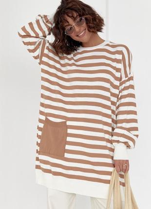 Туніка жіноча в смужку з кишенею — кавовий колір, l (є розміри)