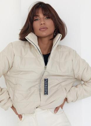 Демисезонная куртка женская на молнии - молочный цвет, 42р (есть размеры)6 фото