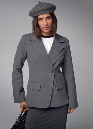 Женский однобортный пиджак приталенного кроя - серый цвет, s (есть размеры)