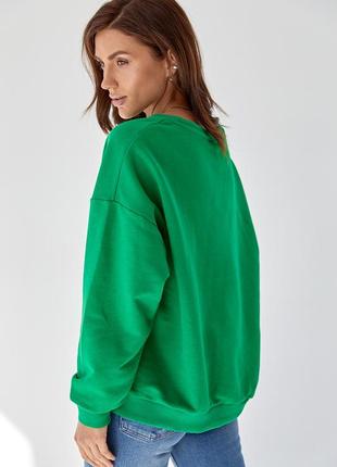 Женский трикотажный свитшот с ярким принтом - зеленый цвет, m (есть размеры)4 фото