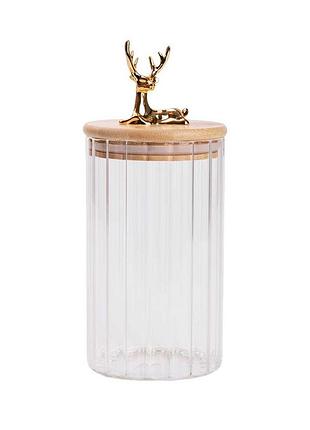 Банку скляна для сипучих продуктів 1 л з бамбуковою кришкою