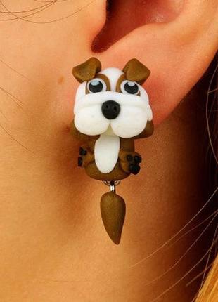 Серьги "собачки" - длина 4см, полимерная глина