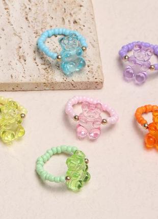 Детские колечки мишки 6 штук универсальный разноцветный