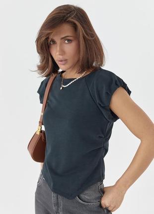 Женская футболка с пышными рукавами - темно-синий цвет, m (есть размеры)6 фото
