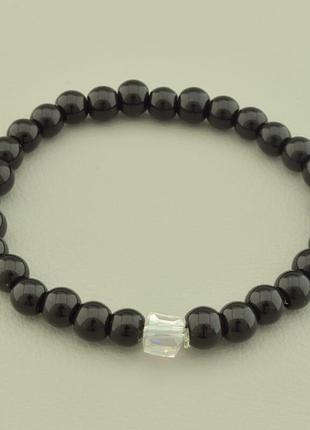 Браслет агат, чеський кришталь 16 см.