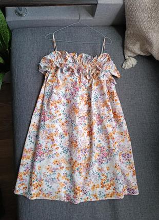 Нежное льняное платье сарафан в цветочный принт лен3 фото