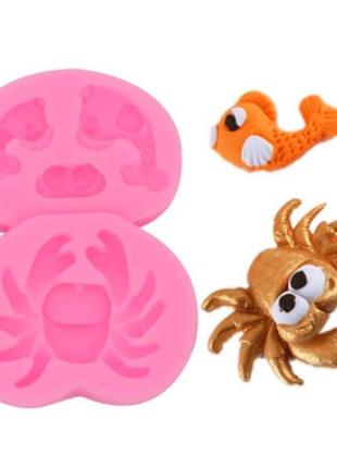 Молд силиконовый краб и рыбки 85 на 63 мм розовый