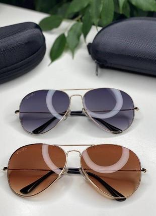 Сонцезахисні окуляри ray ban aviator рей бен авіатор крапельки коричневі/фіолетові золота оправа очки