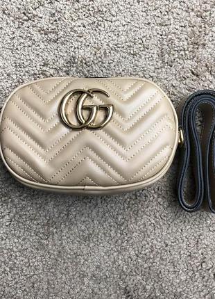 Поясная сумка gucci belt bag gg marmont beige