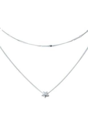 Серебряное двойное колье с подвеской в форме звезды - стильный акцент для любого образа