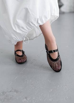 Хіт 2024 балетки туфлі із сітки, балетки сіточки в чорному кольорі, балетки сіточка тренд сезону