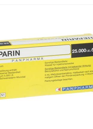 Heparin panpharma гепарин панфарма 25 000 ме/5 мл dsfl. оригинал германия2 фото