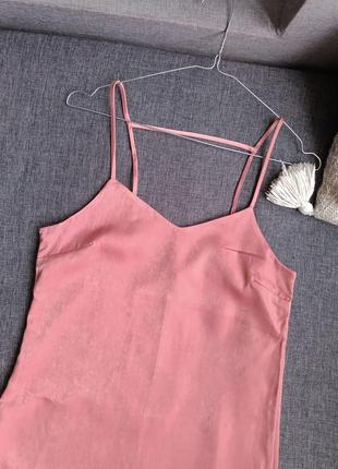 Розовое сатиновое мини платье3 фото