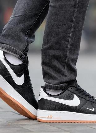 Кросівки чоловічі шкіряні nike air force 1 low black чорні кросівки найк із натуральної шкіри