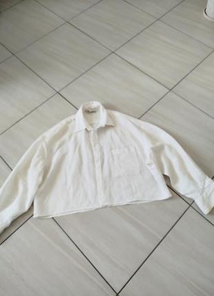 Льняная укороченная белоснежная рубашка zara6 фото