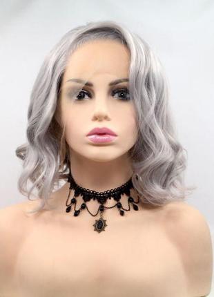 Парик zadira женский короткий волнистый реалистичный пепельно серого