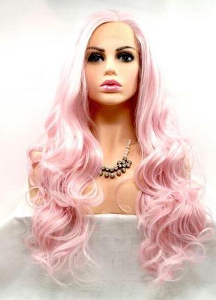 Парик.zadira пастельно розовый женский волнистый