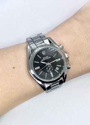 Часы женские наручные rolex (ролекс), серебро с черным циферблатом ( код: ibw900sb )5 фото