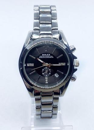 Часы женские наручные rolex (ролекс), серебро с черным циферблатом ( код: ibw900sb )4 фото