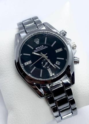 Часы женские наручные rolex (ролекс), серебро с черным циферблатом ( код: ibw900sb )7 фото