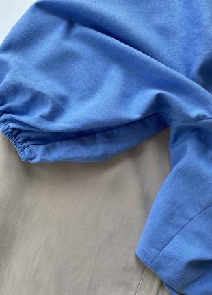 Синий топ на шнуровке с объемными рукавами размер xs-xxs (6-4) хлопок и лен майка блузка5 фото