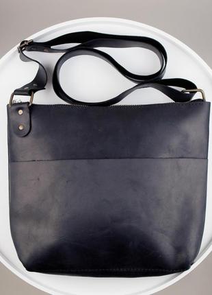 Чоловіча шкіряна чорна сумка-месенджер, сумка через плече з натуральної шкіри crazy horse