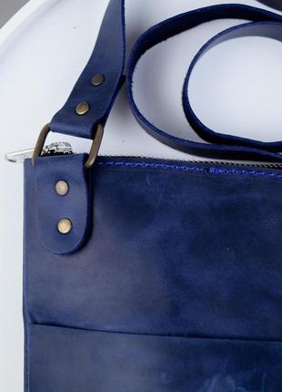Чоловіча шкіряна синя сумка-месенджер, сумка через плече з натуральної шкіри crazy horse3 фото